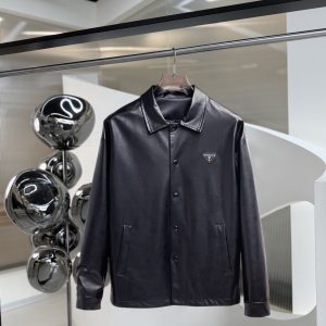 PRADA秋冬新作 トライアングルロゴ レザージャケット メンズMONCLER