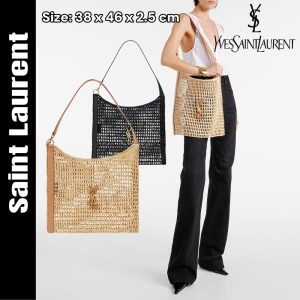 YSL【サンローラン】パリ カサンドラ ラフィア×レザー ショルダーバッグ ベージュ