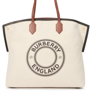 BURBERRY【バーバリー】期間限定SALE★ミディアム ロゴ コットンキャンバス トート
