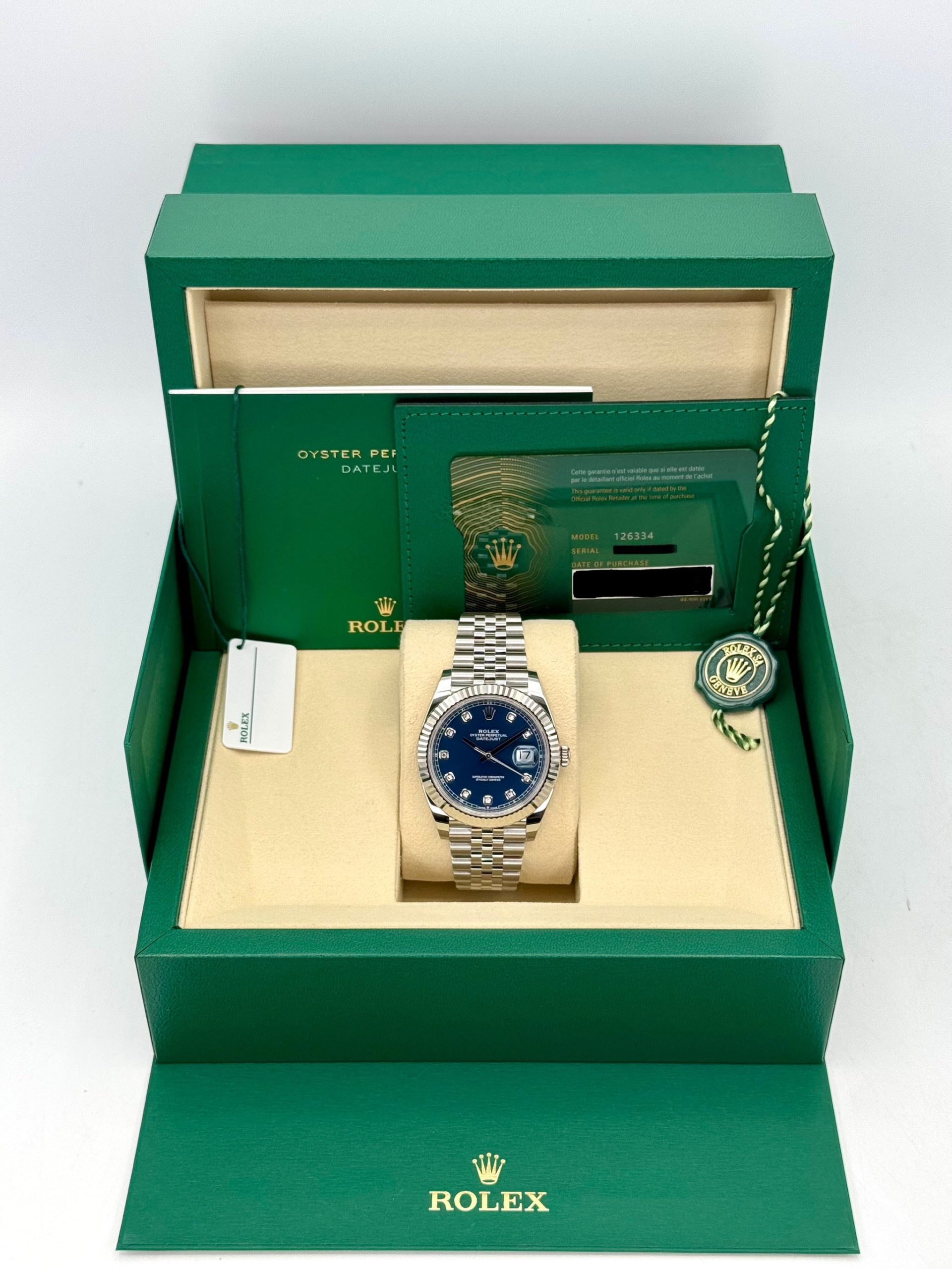 NEW 2025ロレックスデイトジャスト41ミリメートル126334ステンレススチールジュビリーブルーダイヤモンドダイヤルRolex - 画像 (7)